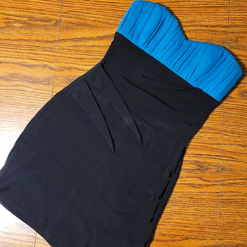 Teal and Black Strapless Dress - Sweetheart Neckline - Sparkle, Homecoming, Prom